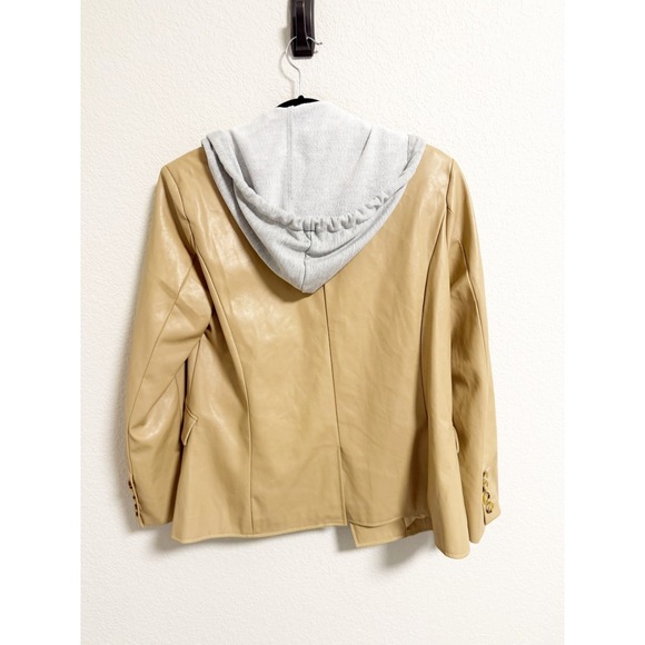 Evereve West Bank Blazer Faux Leather Detachable Hoodie Drawstring Tan Large - Picture 3 of 6